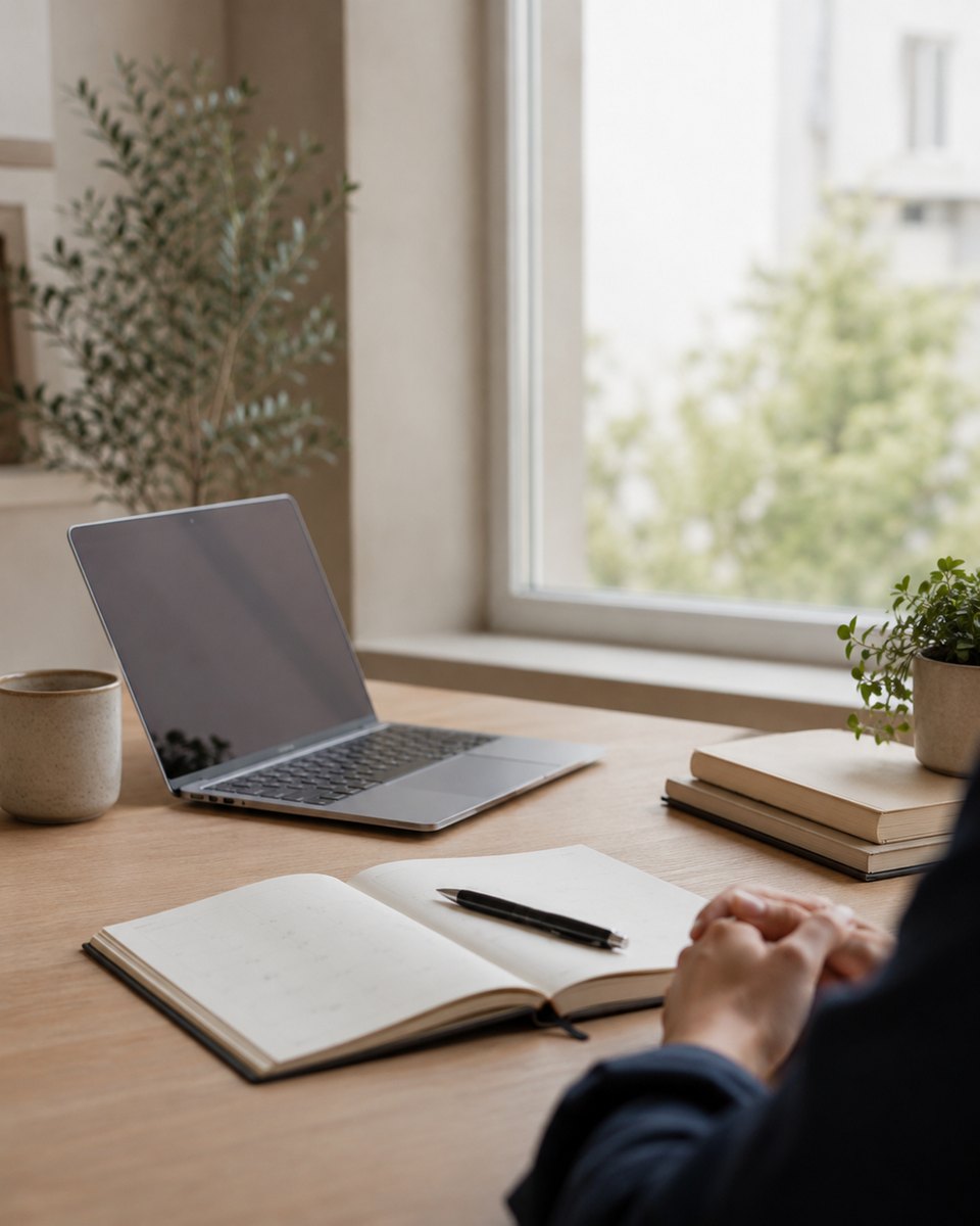 Laptop and notebook prepared for an online consultation